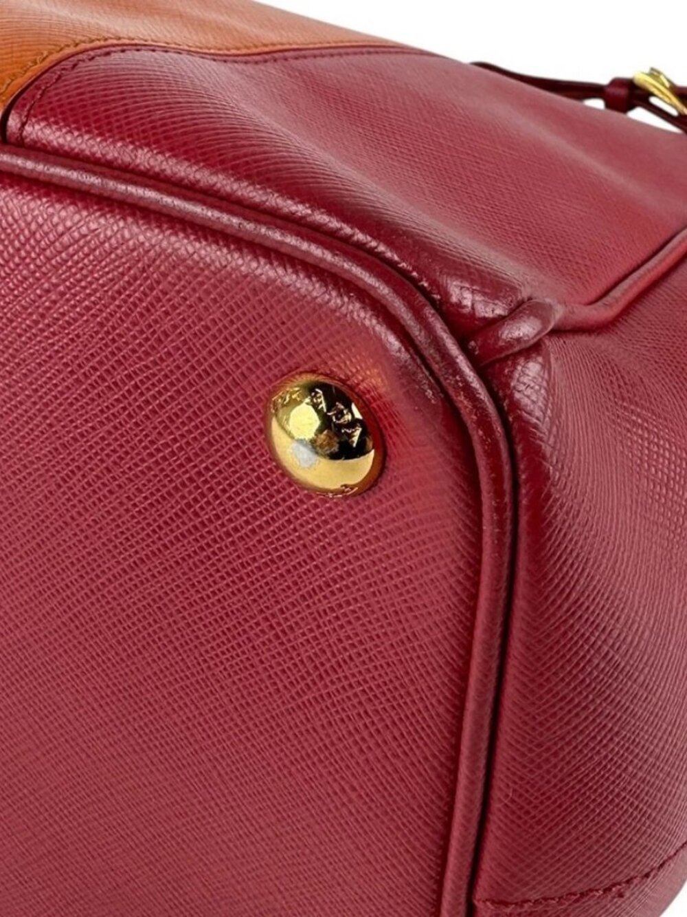 Auth PRADA Logo Handbag Shoulder Bag Red/Orange Leather/Goldtone - Picture 8 of 13